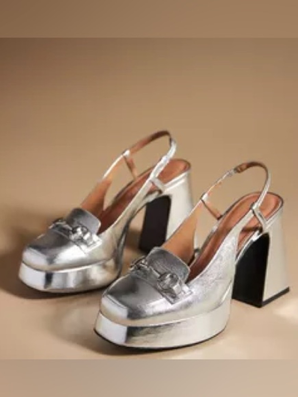 Vicenza Heeled Slingback Loafers In Silver Metallic Silver Platform Heels